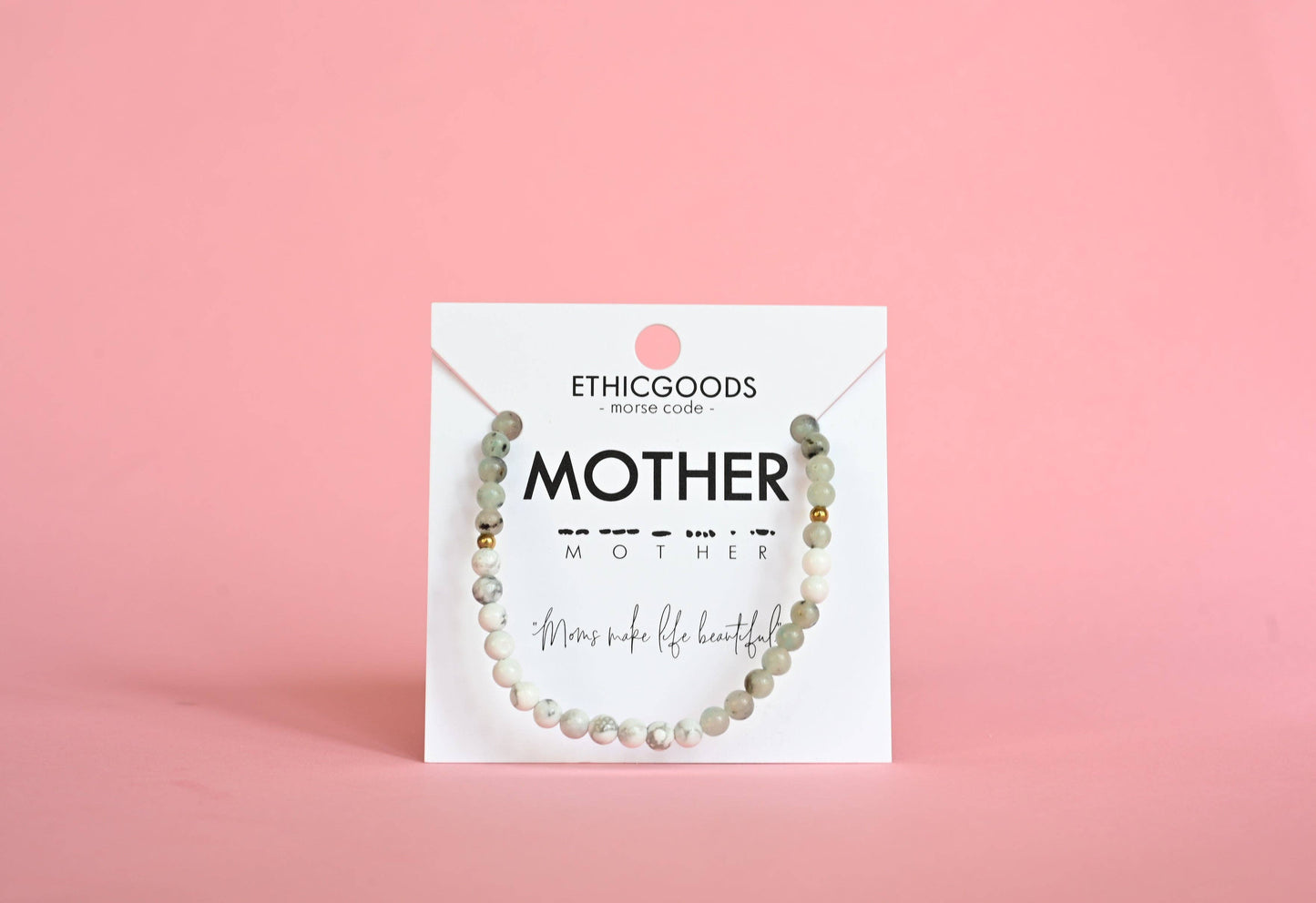 MOTHER Morse Code Bracelet in Pink Aventurine & Mother of Pearl