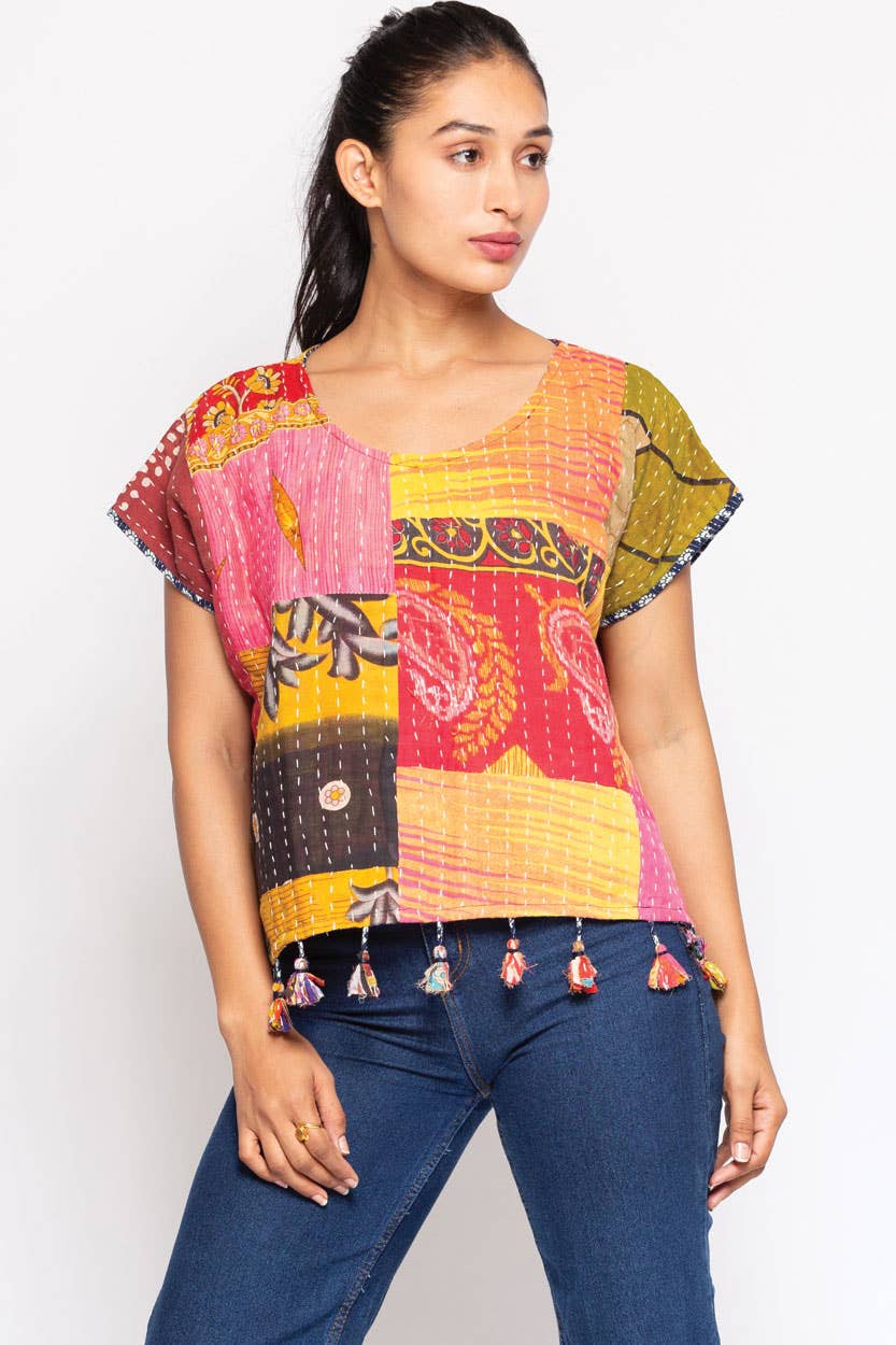 Cotton Kantha Crop Top