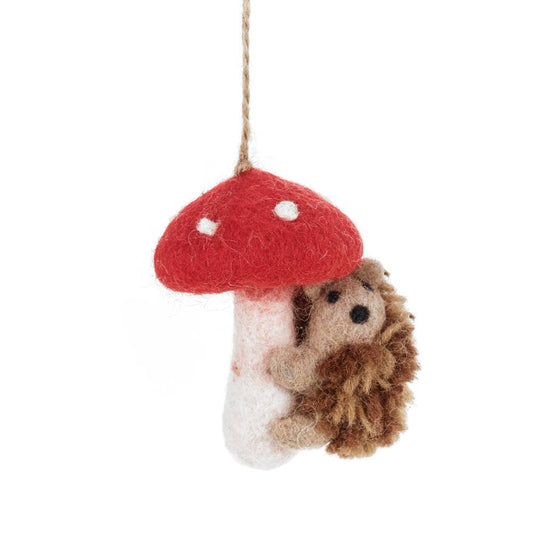 Handmade Felt Toadstool Hedgehog Ornament