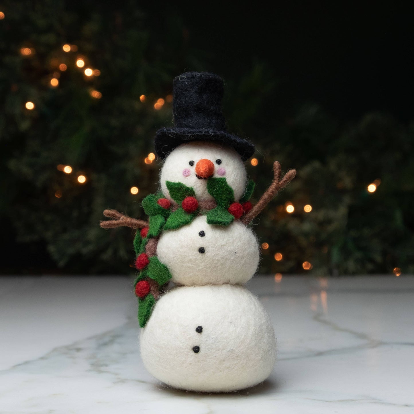 Holly Scarf Felt Snowman Figurine