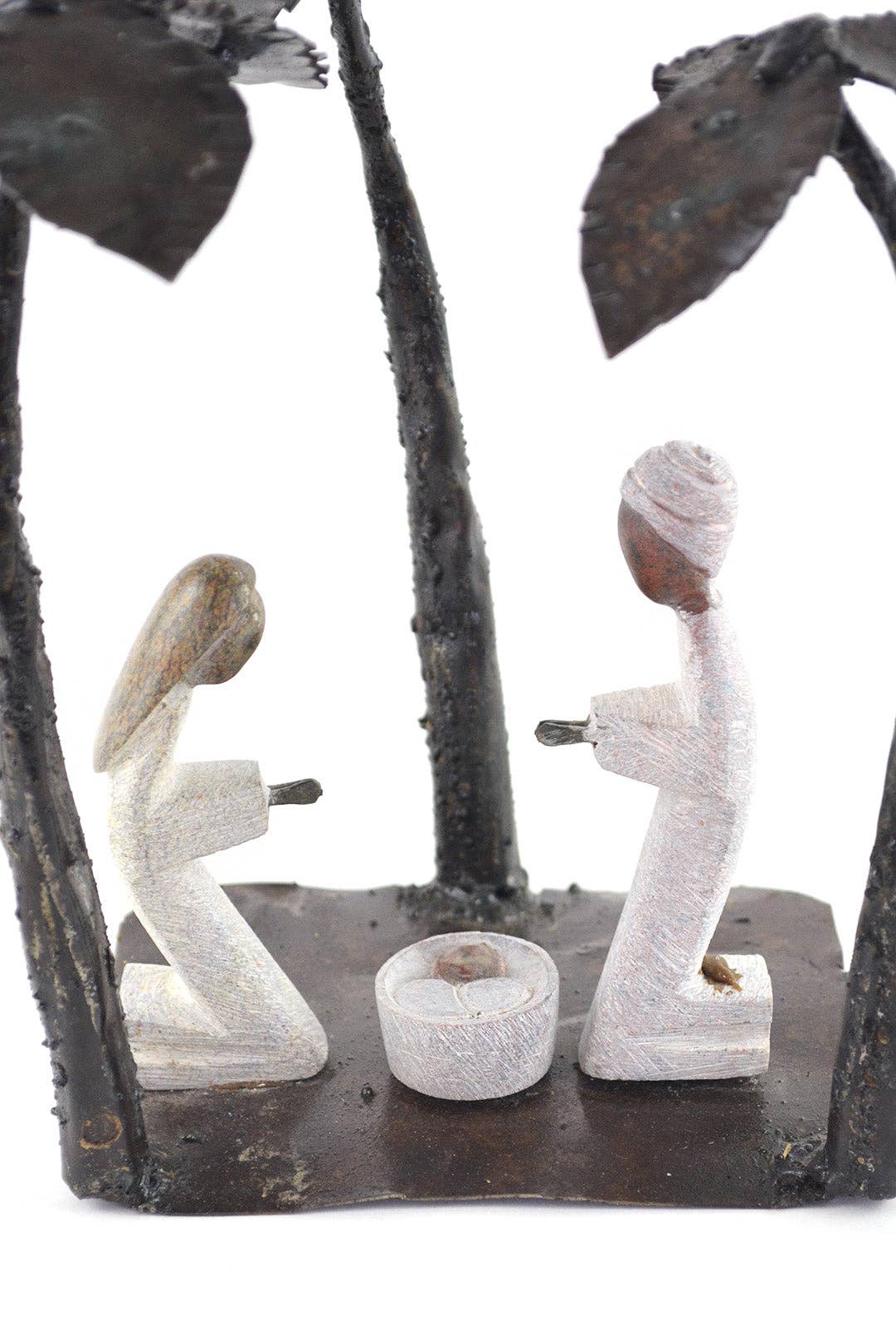 Zimbabwean Springstone & Metal Palm Tree Nativity Scene