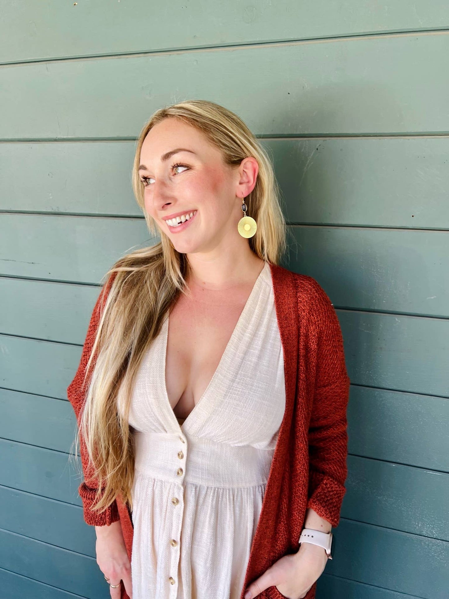 Brass Sun Medallion Earrings