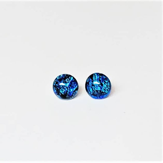 Teal Dichroic Glass Stud Earring