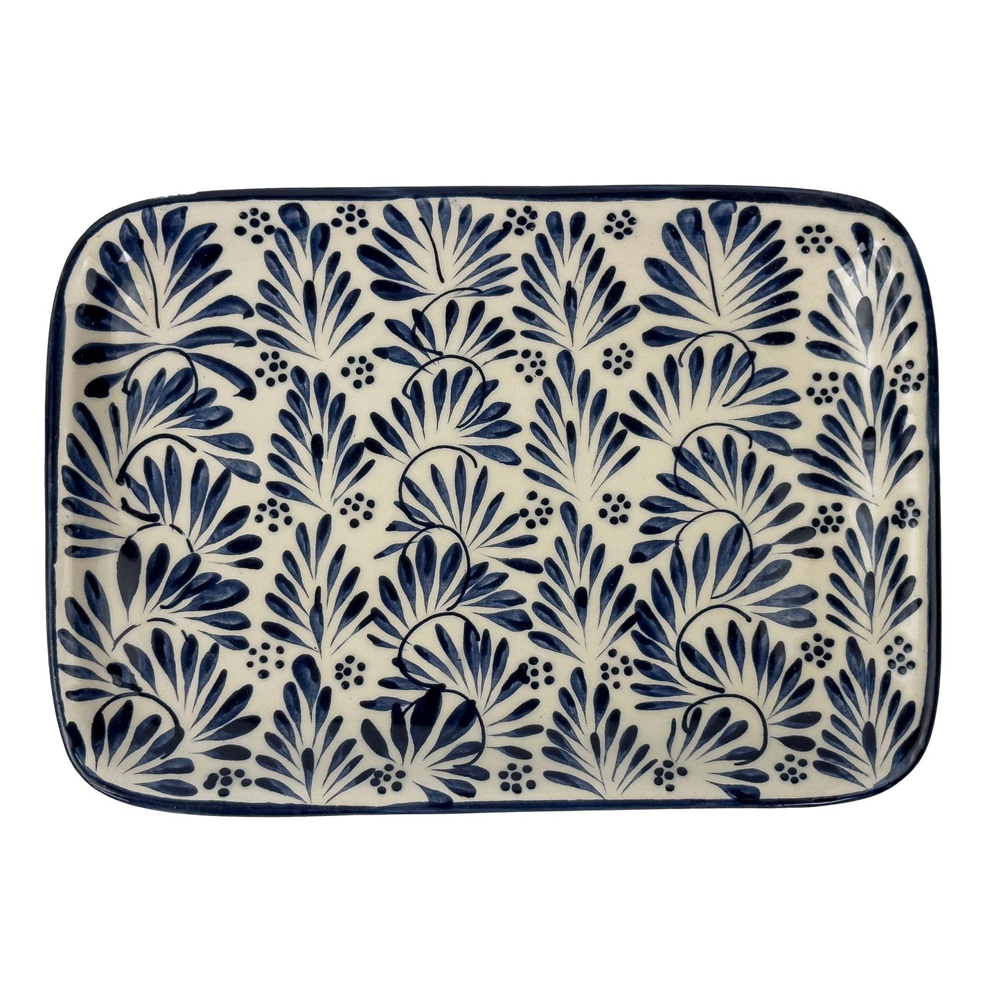 Mexican Ceramic Blue Plumeado Serving Platter