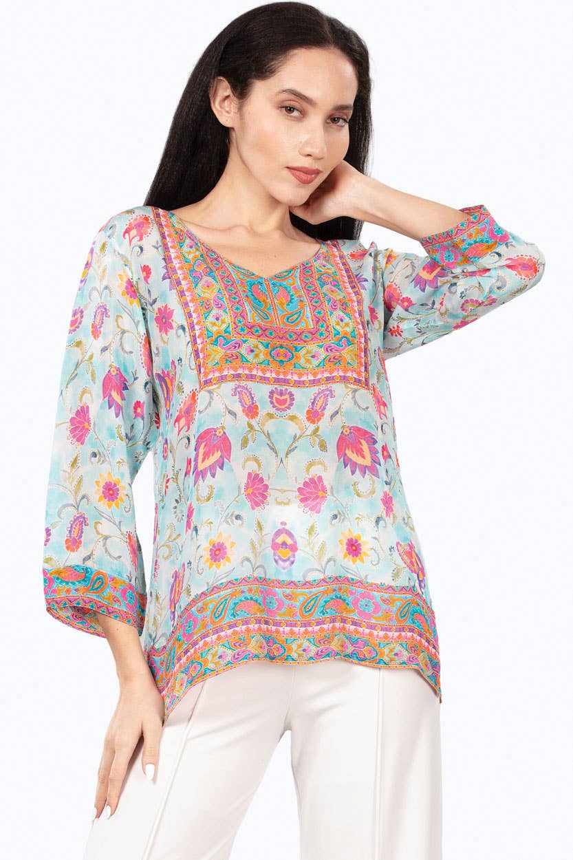 Daya Cupro Tunics : Sky Blue Multi Floral / S/M
