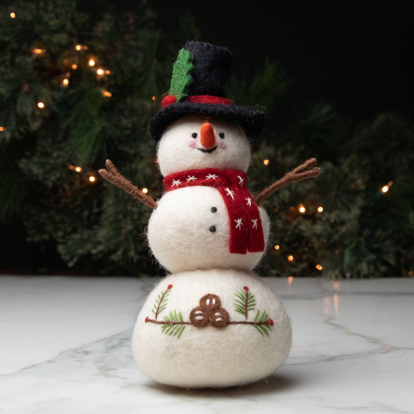 Red Scarf Felt Snowman Figurine