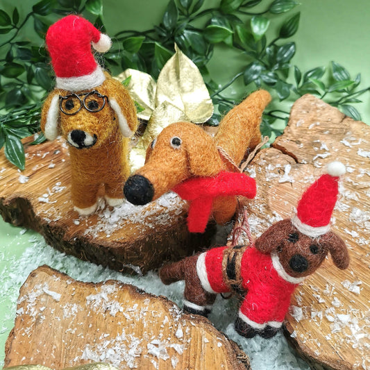 Handmade Felt Biodegradable Buddy Festive Dog Ornament