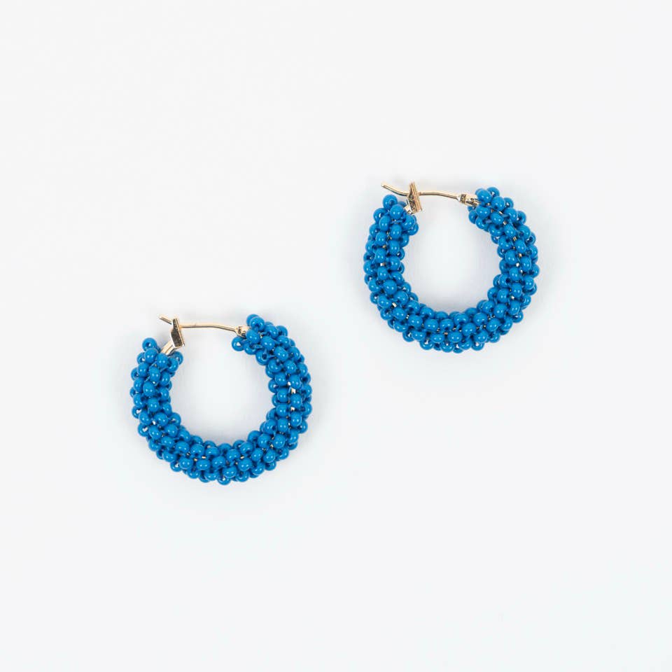 Purple Pop of Color Beaded Hoop Earrings