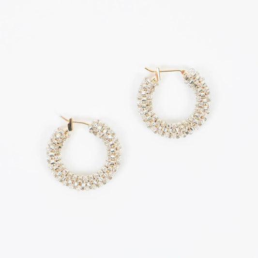 Silver Delica Small Beaded Hoop Earrings