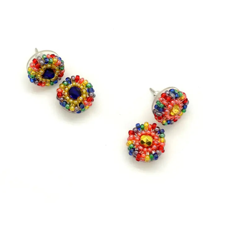 Rainbow Beaded Stud Earrings