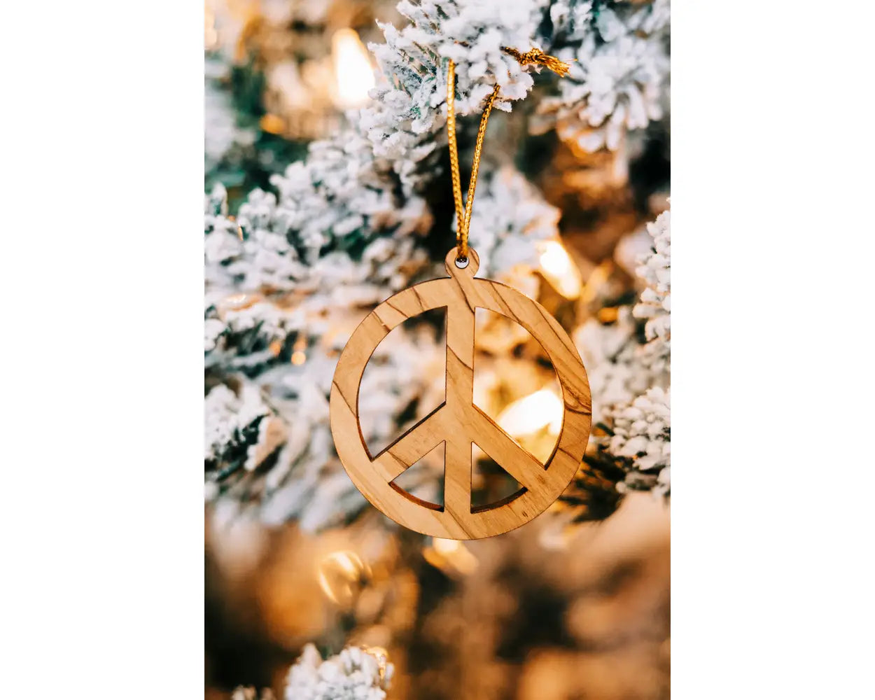 Olive Wood Peace Sign Ornament