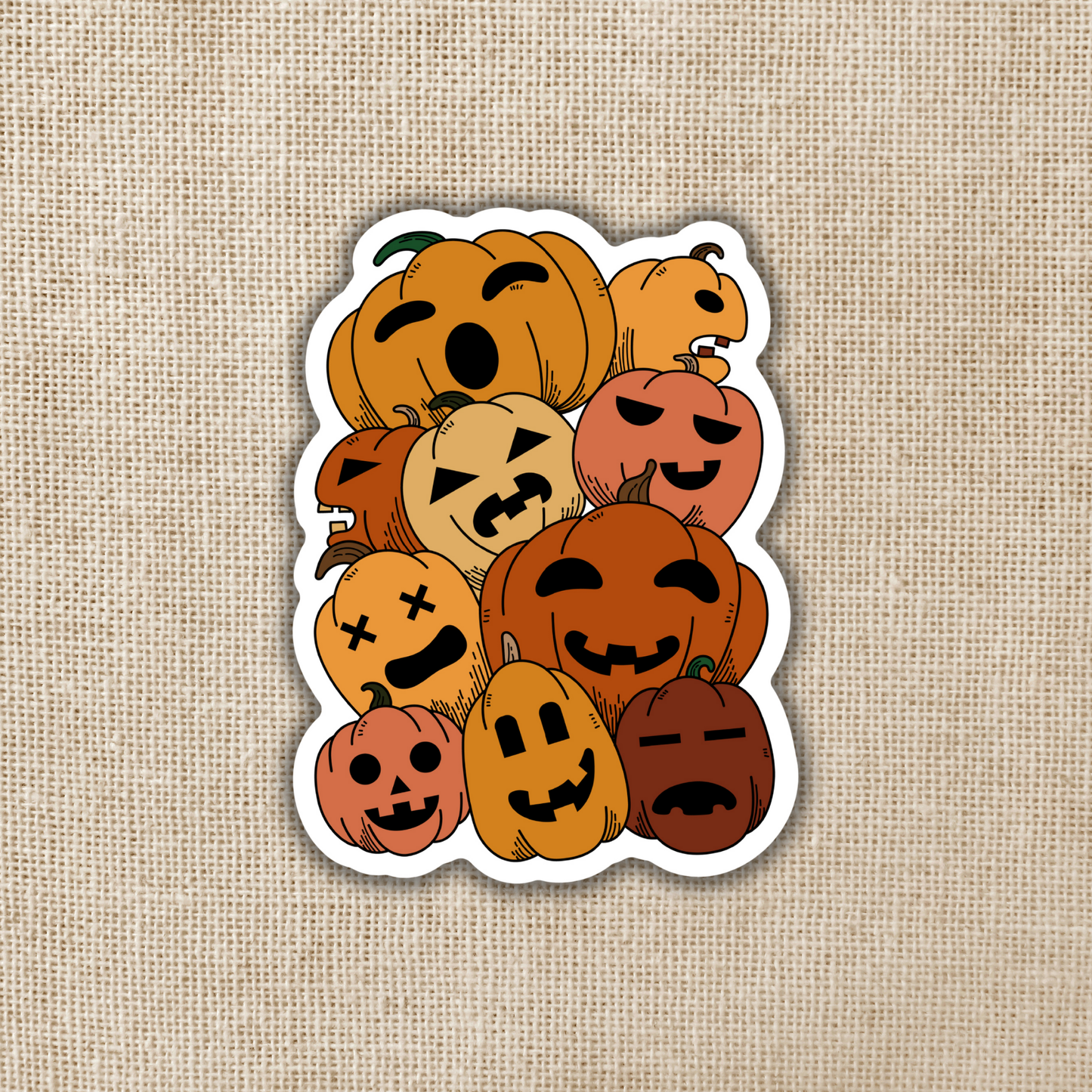 Halloween Jack-o-Lantern Pumpkin Pile, 3-inch Sticker
