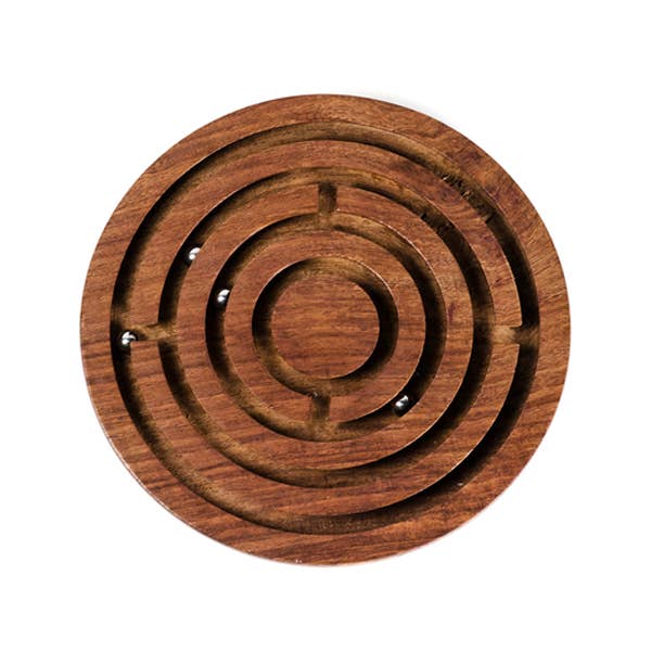 Hand Carved Wood Labyrinth Game