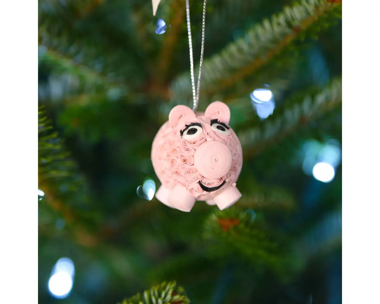 Smiling Pig Quilled Ornament