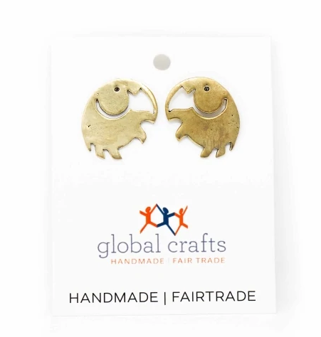 Elephant Brass Stud Earrings