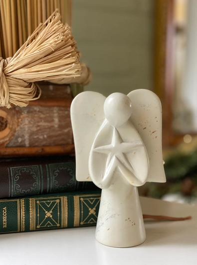 Natural Soapstone Angel Holding Heart