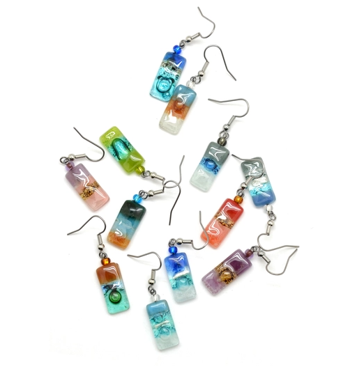 Tiny Rectangle Glass Earrings