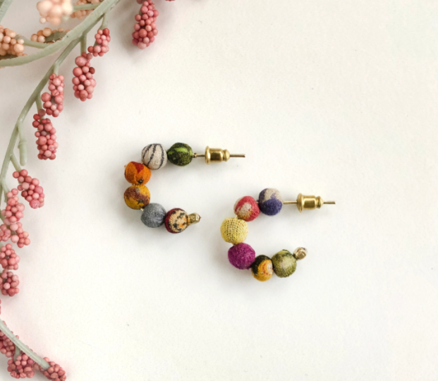 Kantha Tiny Hoop Earrings