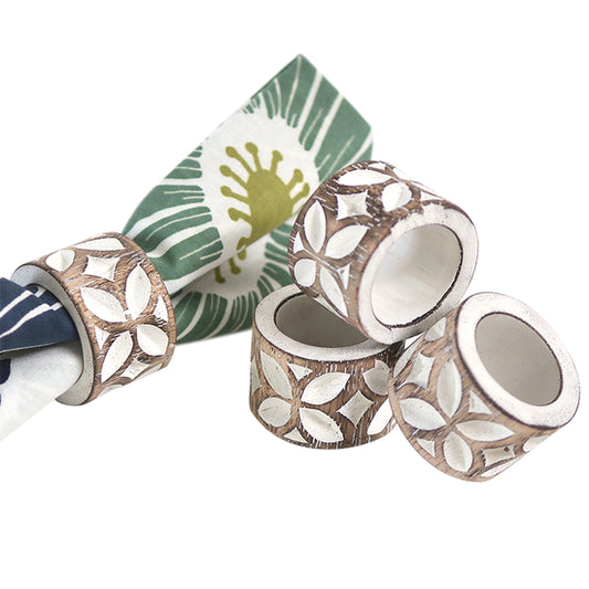 Whitewash Wooden Napkin Rings, Set of 4