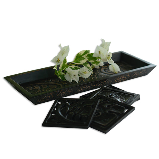Small Carved Wooden Tray, Leaf Motif