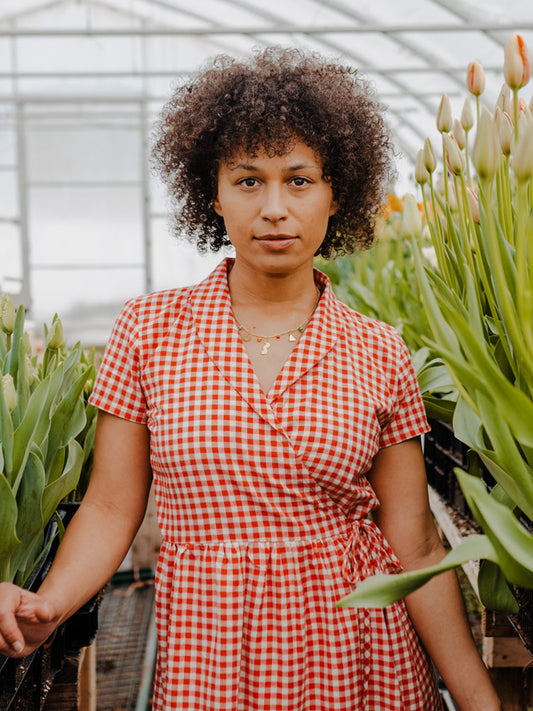 Annie Wrap Dress Cherry Gingha