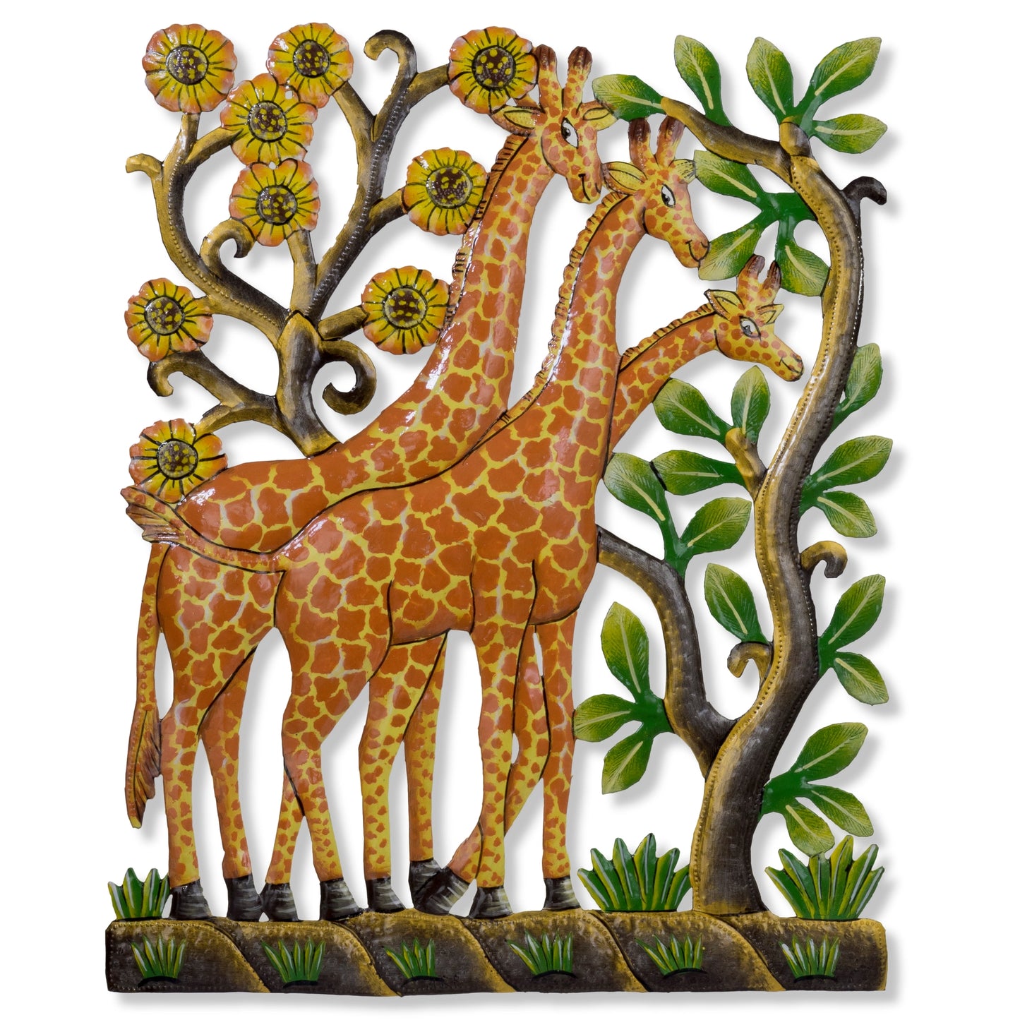 Giraffe Tower Painted Haitian Metal Art
