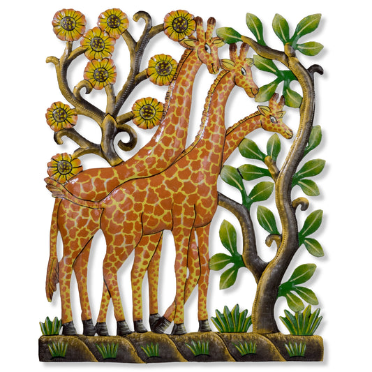 Giraffe Tower Painted Haitian Metal Art