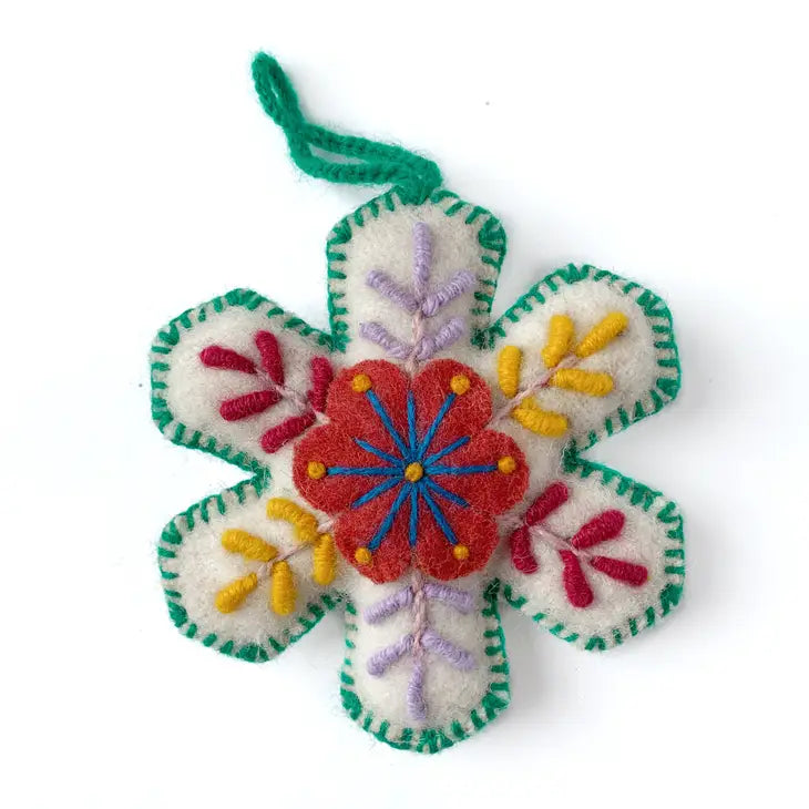 Embroidered Felt Wool Snowflake Ornament