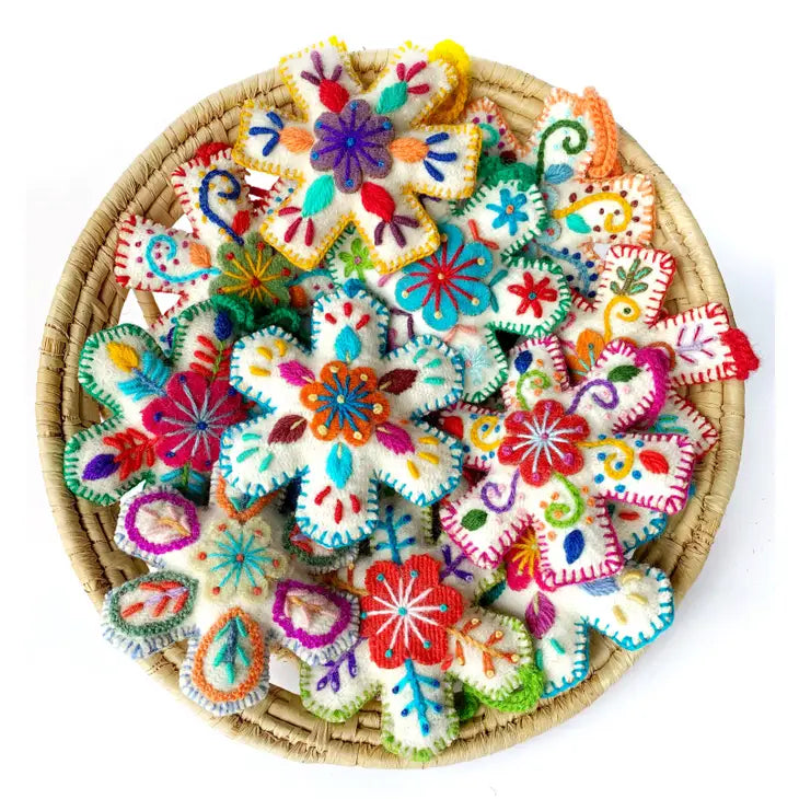 Embroidered Felt Wool Snowflake Ornament